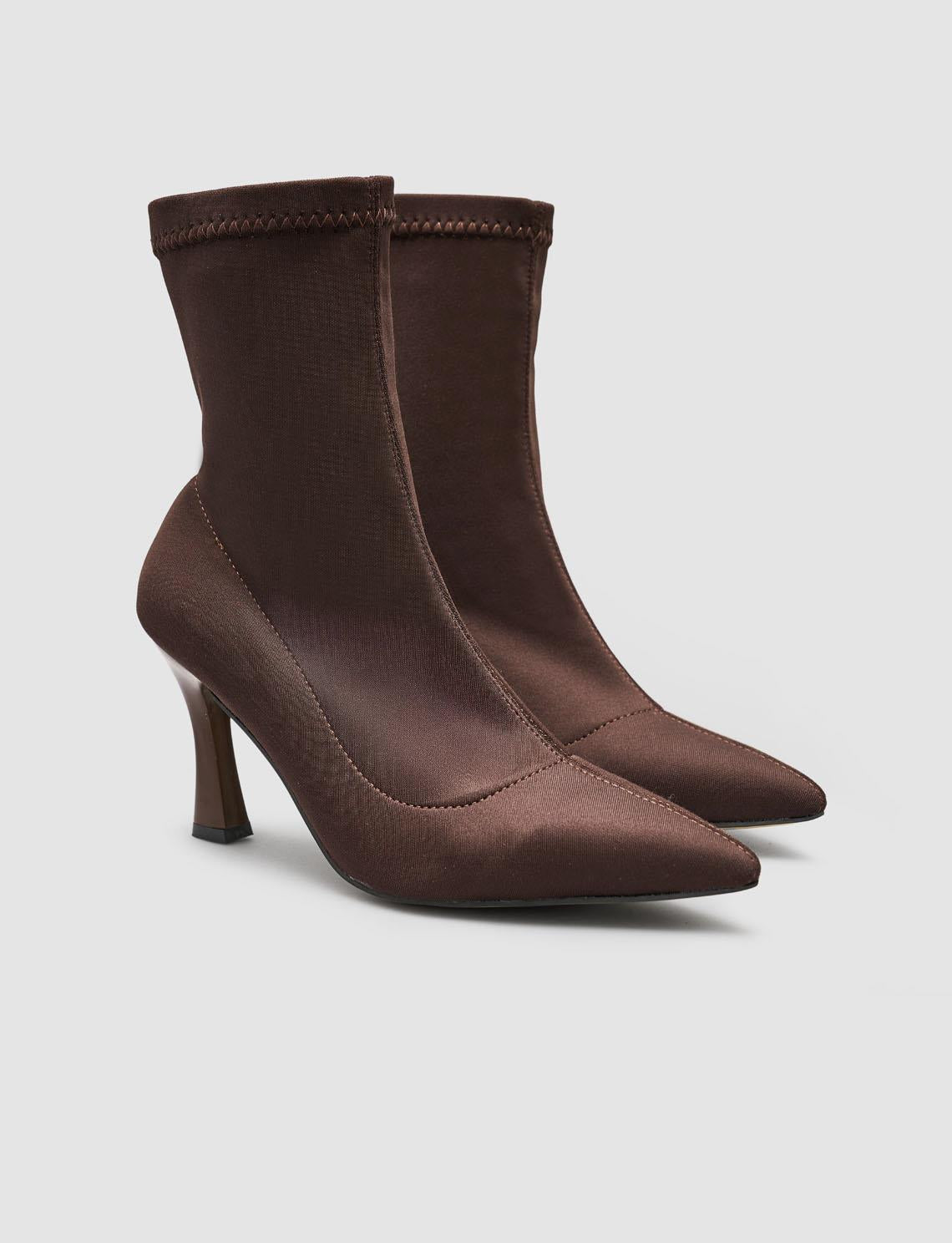 Stretch Brown Women's Heeled Boots