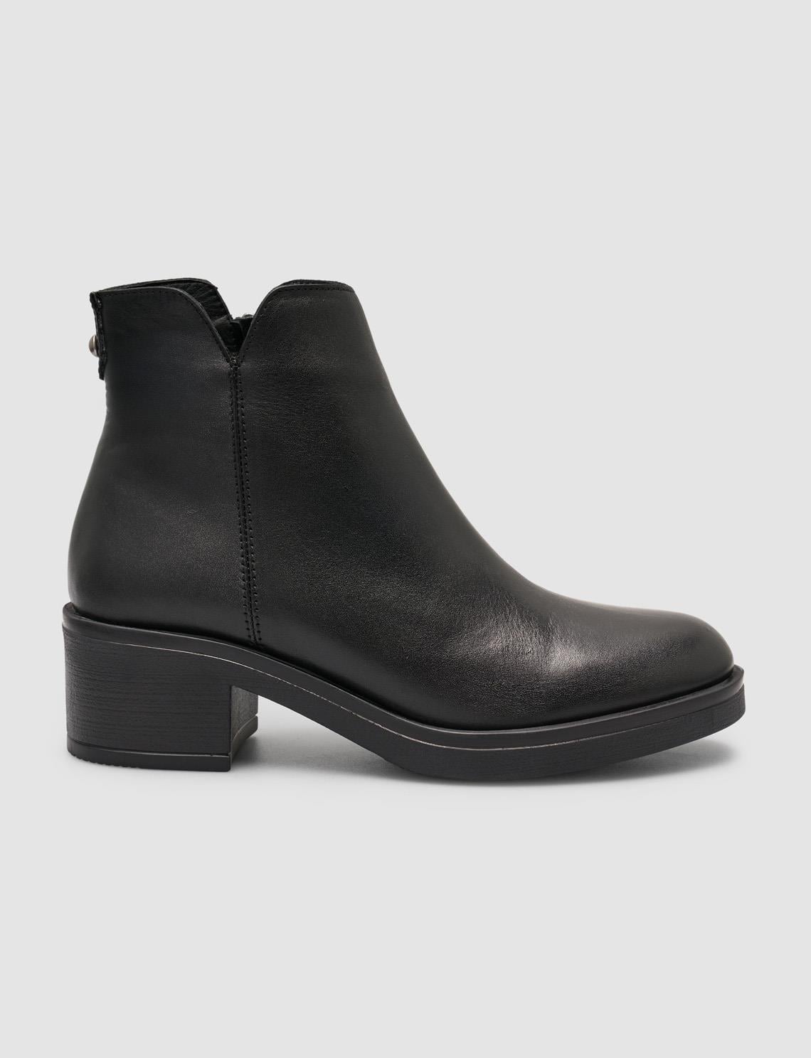 100% Genuine Leather Black Studded Women's Heeled Boots