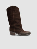 Genuine Suede Leather Brown Long Western Casual Boots