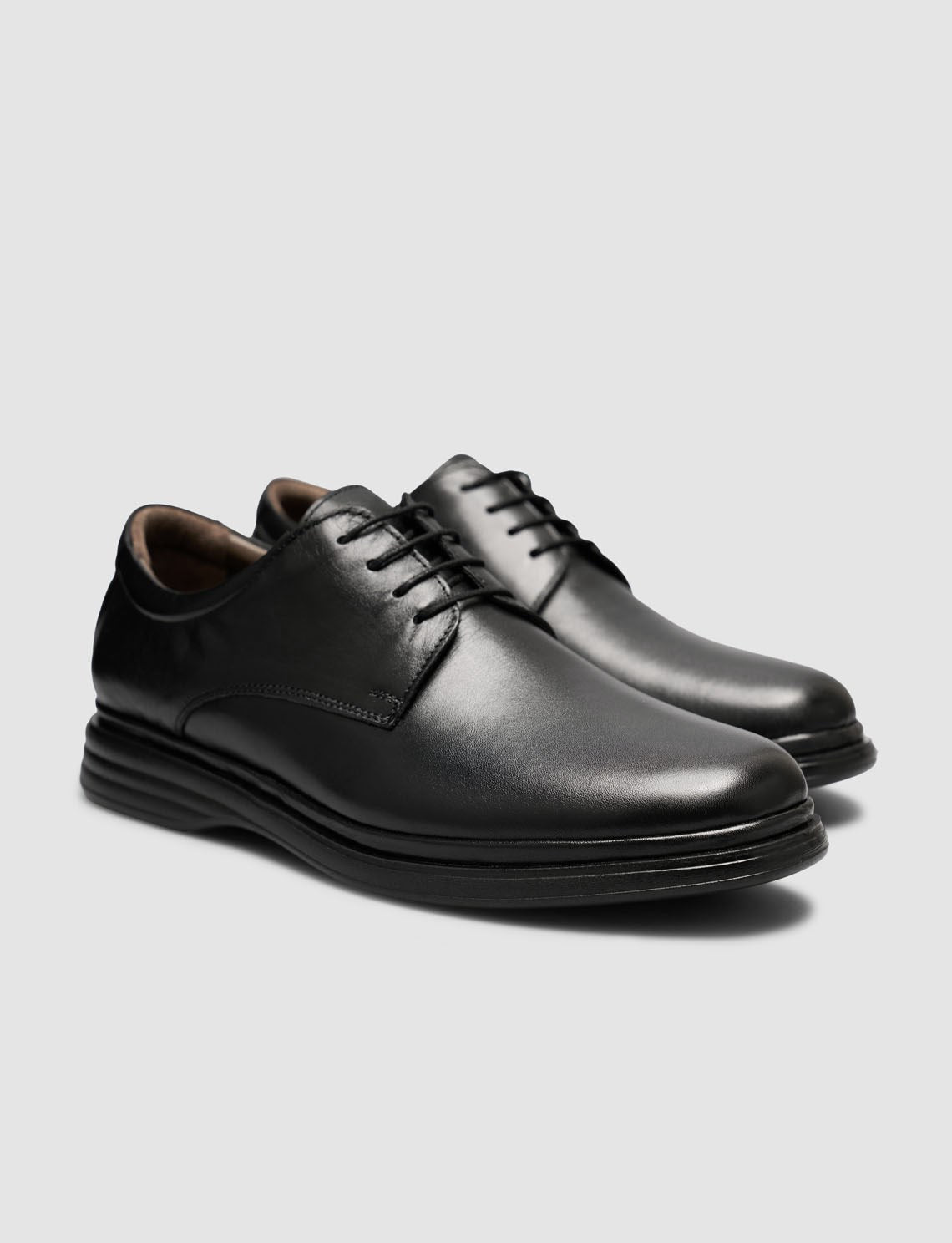 Black Genuine Leather Men's Classic Lace-up Shoes