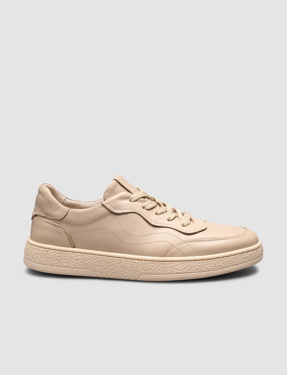 Beige Genuine Leather Lace-up Women's Sneaker