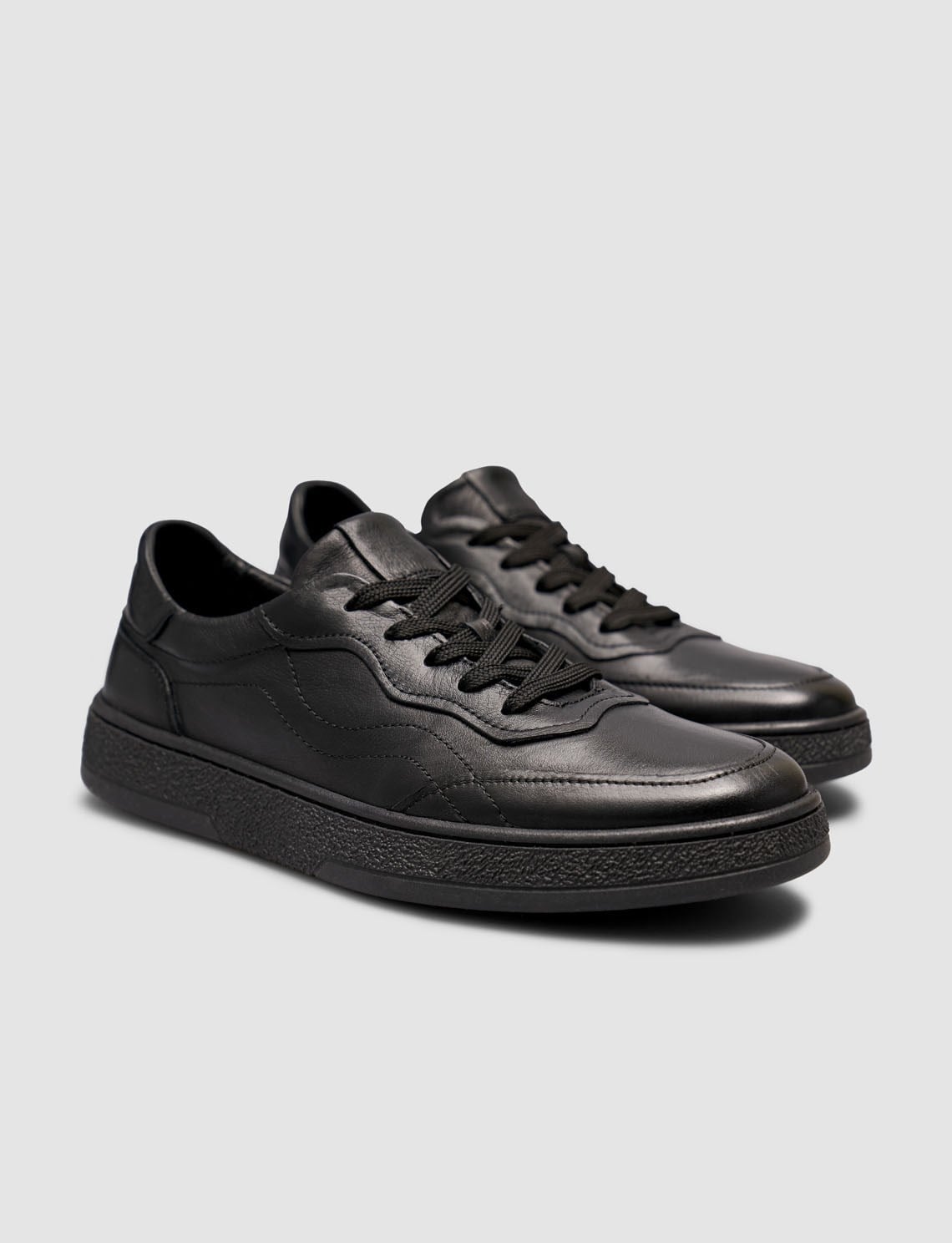 Black Genuine Leather Lace-up Women's Sneaker