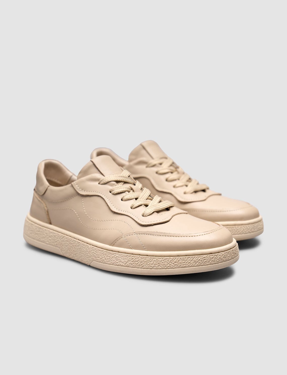 Beige Genuine Leather Lace-up Women's Sneaker