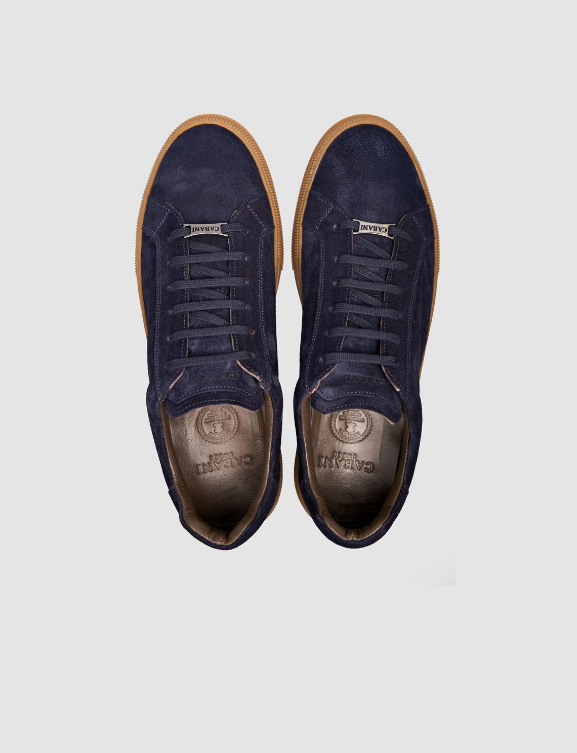Navy Blue Leather Lace-up Men's Sneaker with Tan Sole