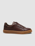 Brown Leather Lace-up Men's Sneaker with Tan Sole
