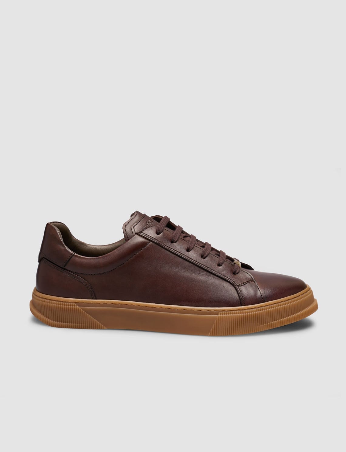 Brown Leather Lace-up Men's Sneaker with Tan Sole