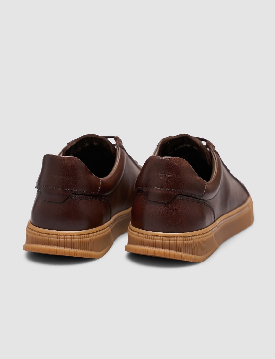 Brown Leather Lace-up Men's Sneaker with Tan Sole