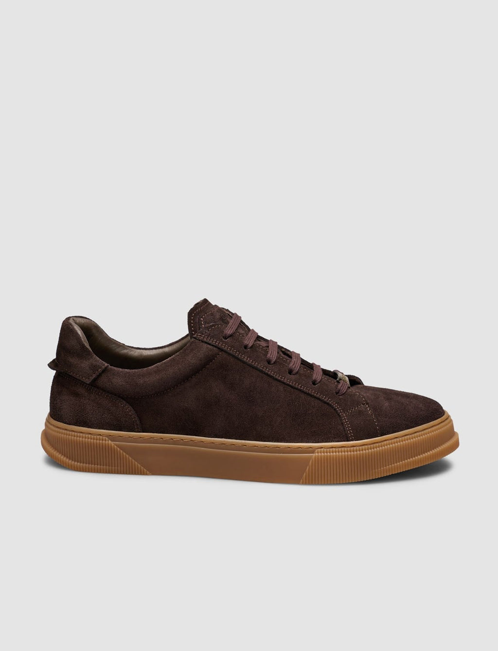 Brown Suede Texture Leather Lace-up Men's Sneaker with Tan Sole