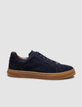 Navy Blue Leather Lace-up Men's Sneaker with Tan Sole