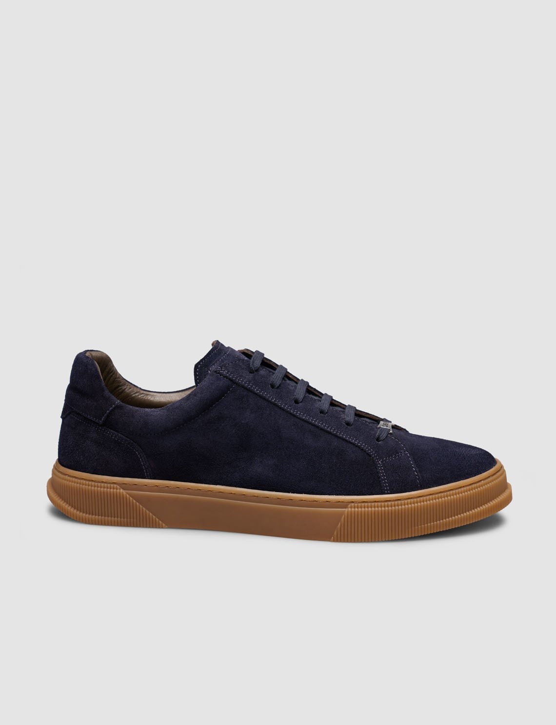 Navy Blue Leather Lace-up Men's Sneaker with Tan Sole