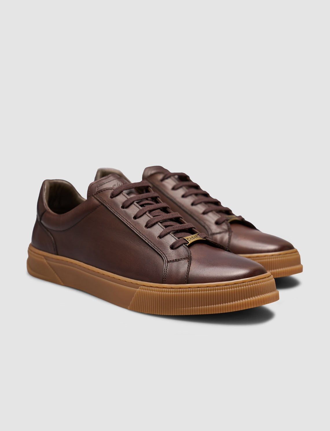 Brown Leather Lace-up Men's Sneaker with Tan Sole