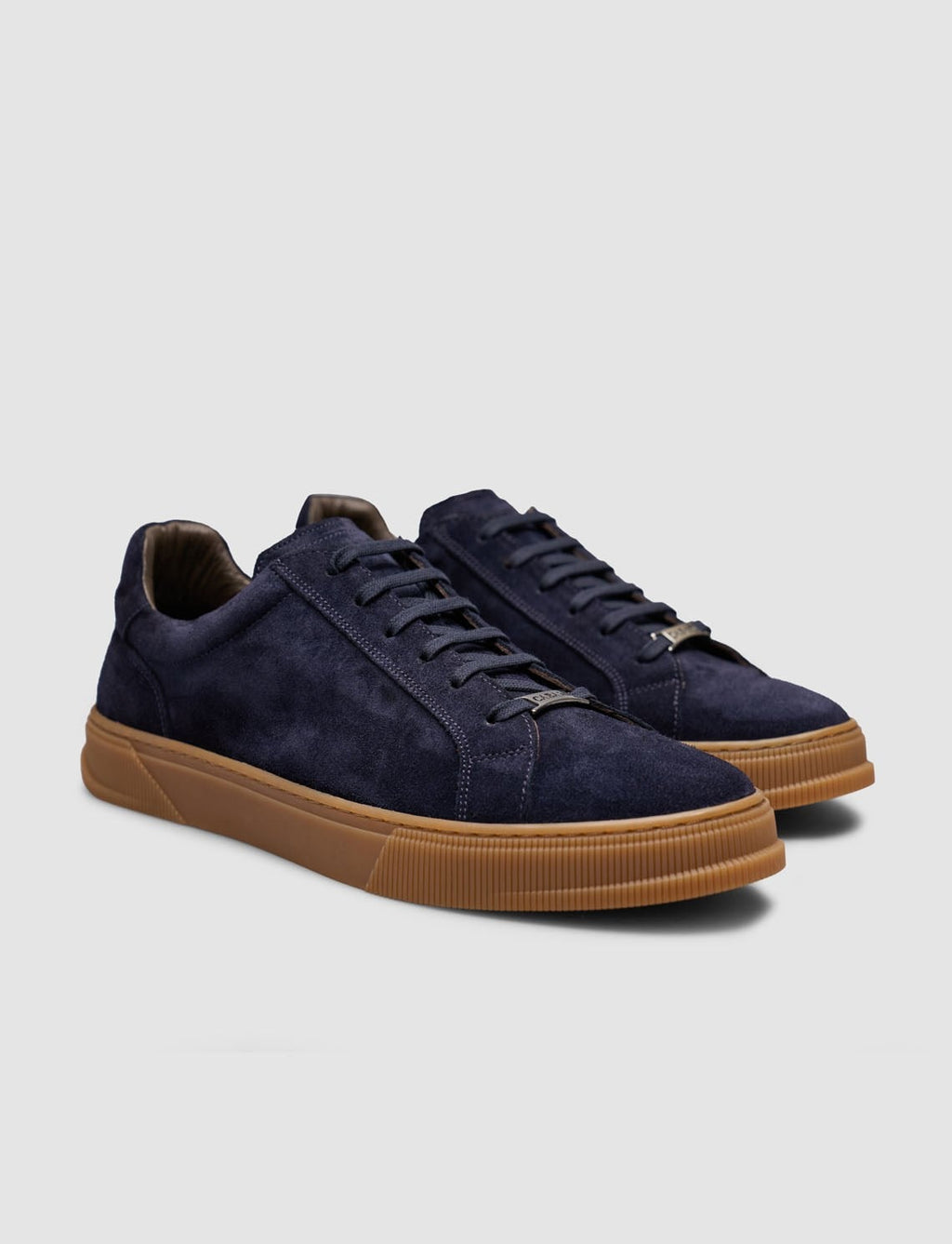 Navy Blue Leather Lace-up Men's Sneaker with Tan Sole
