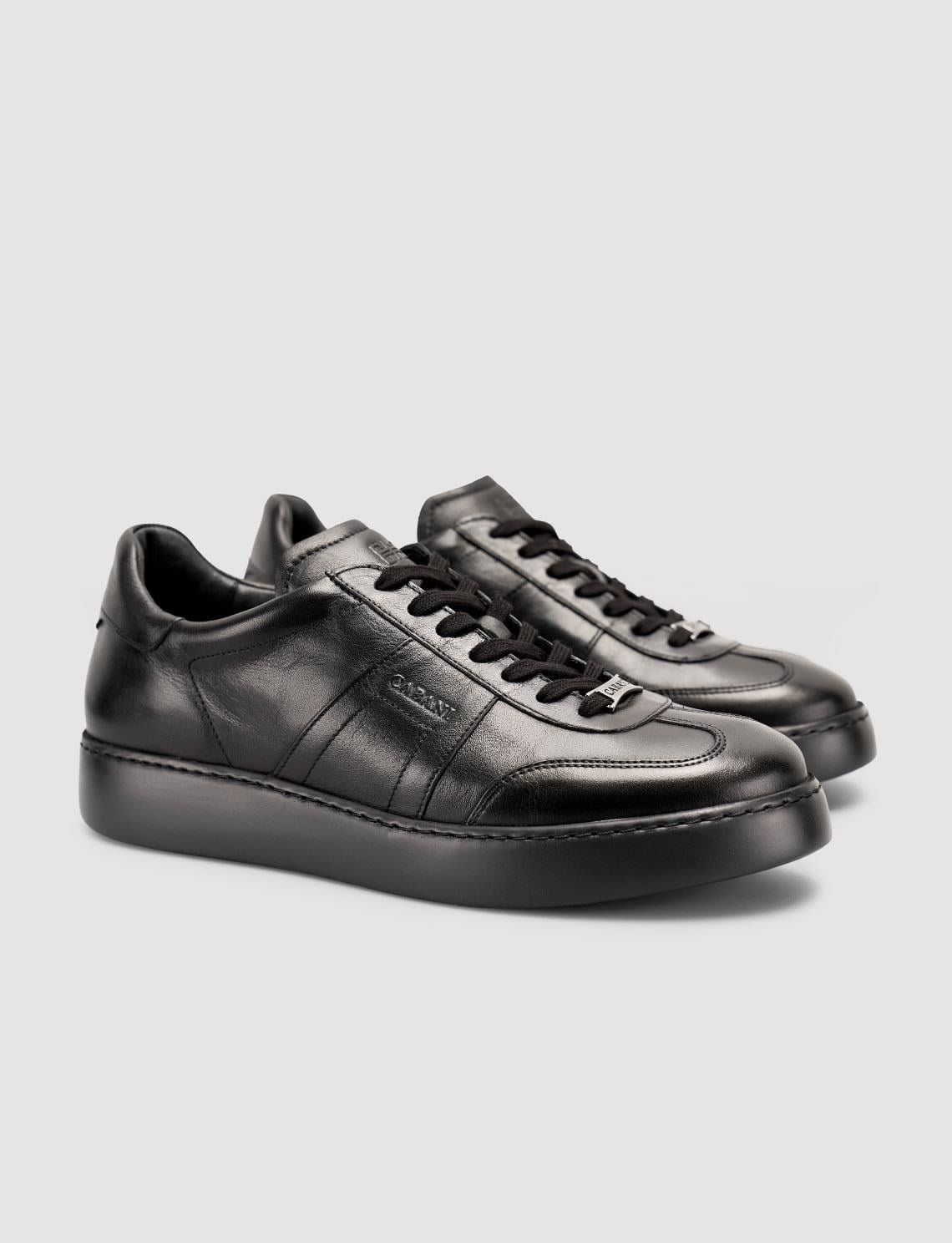 100% Leather Lace-up Black Men's Sneaker