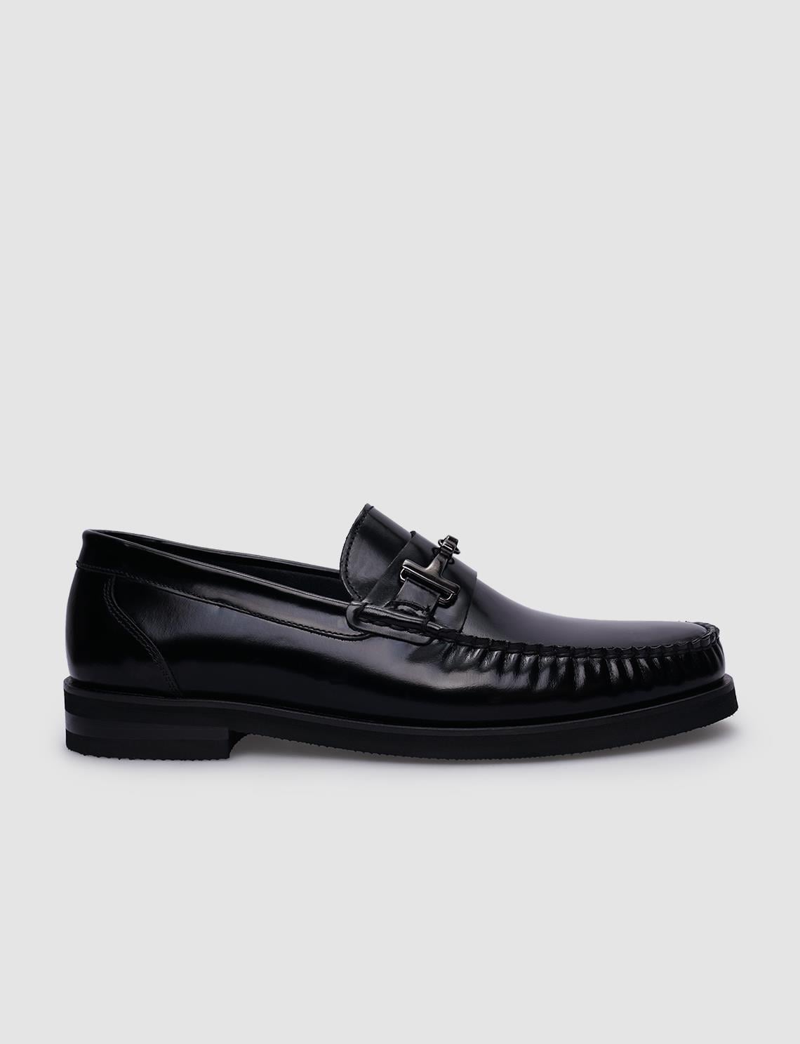100% Genuine Leather Black Patent Leather Buckle Men's Classic Shoes