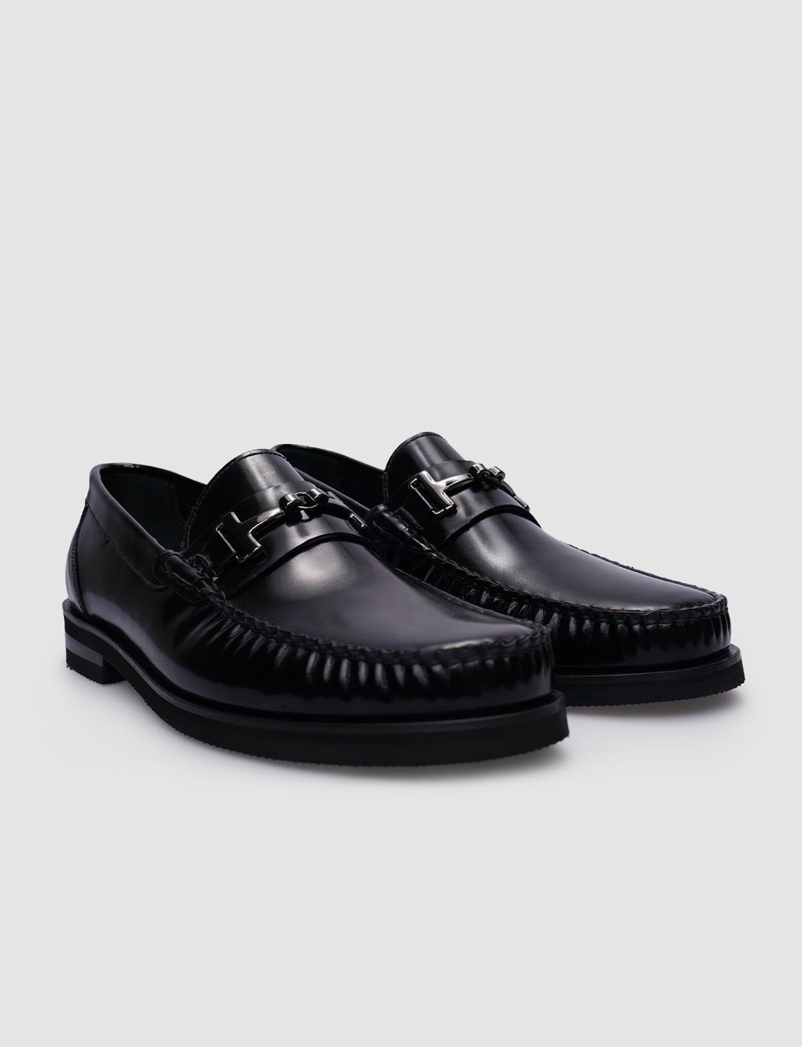 100% Genuine Leather Black Patent Leather Buckle Men's Classic Shoes