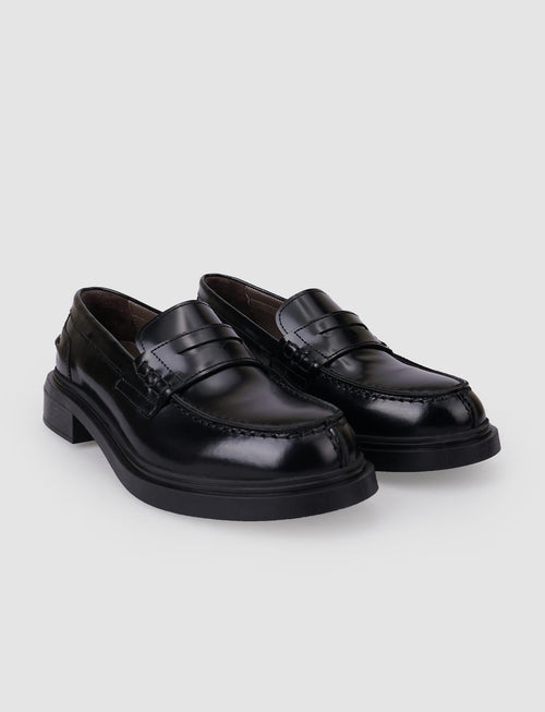 100% Genuine Leather Black Open Women's Loafer