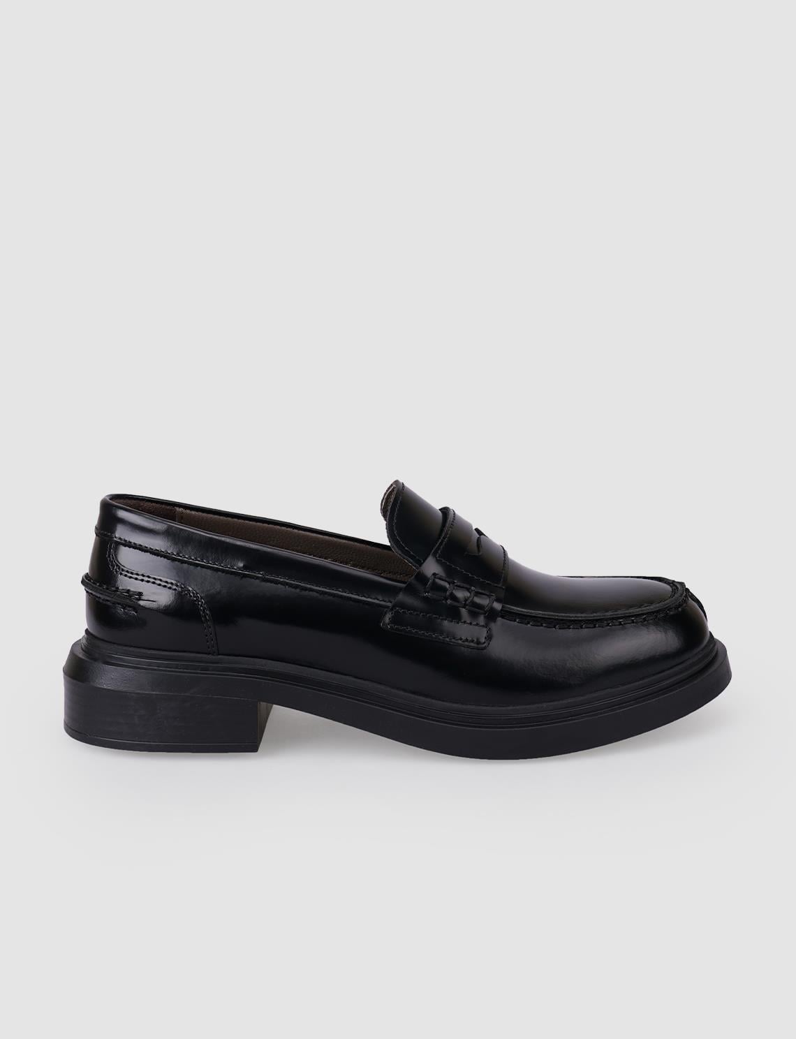 100% Genuine Leather Black Open Women's Loafer