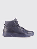 Lace-up and Zippered Genuine Leather Navy Blue Men's Casual Boots