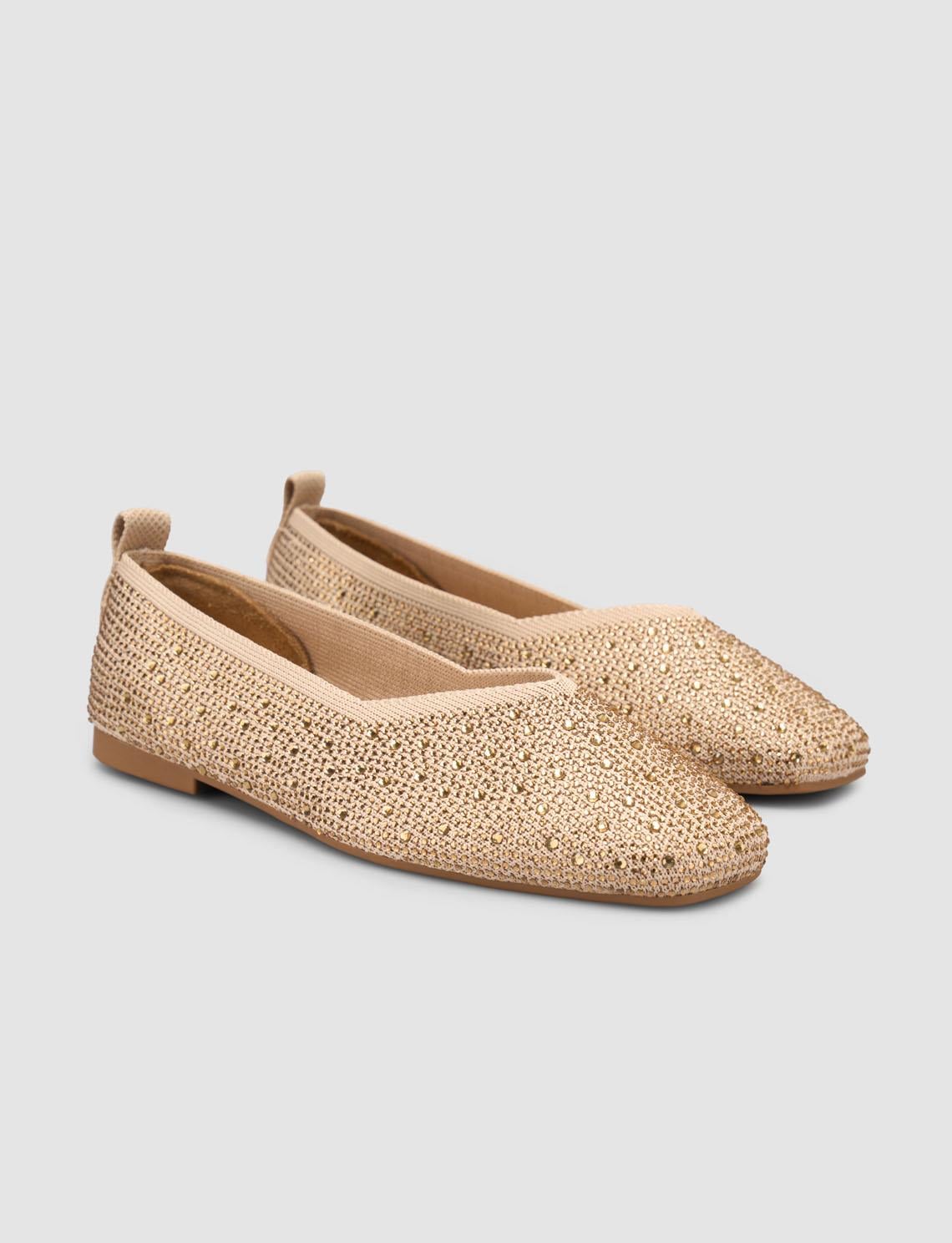 Fabric Embellished Beige Women's Ballet Flats