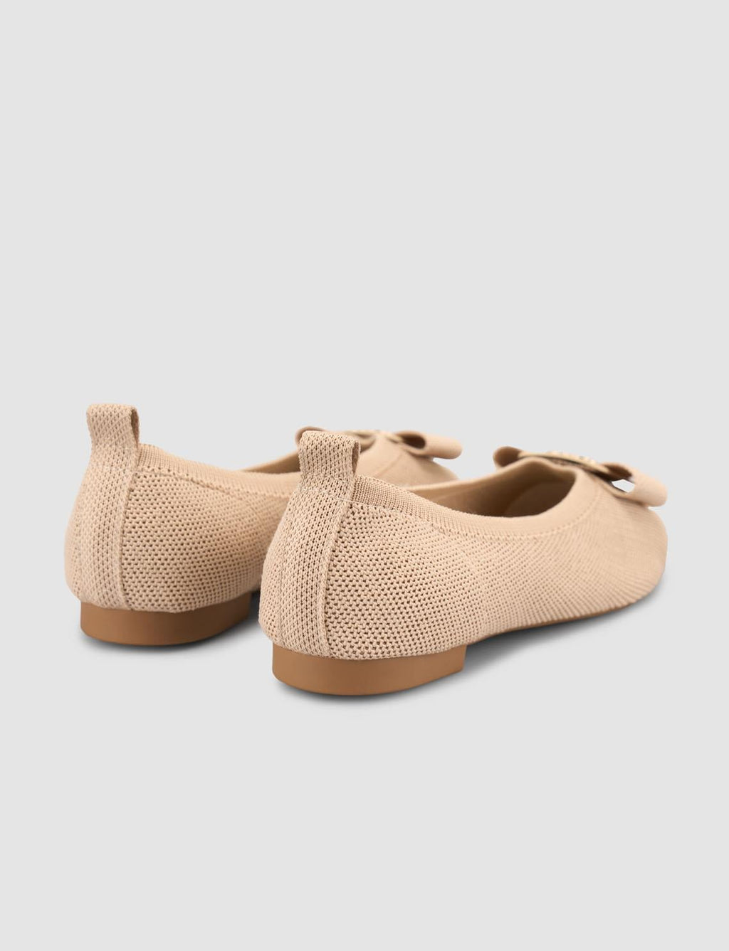 Knitted Buckle Detail Beige Women's Ballet Flats