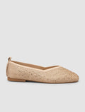 Fabric Embellished Beige Women's Ballet Flats