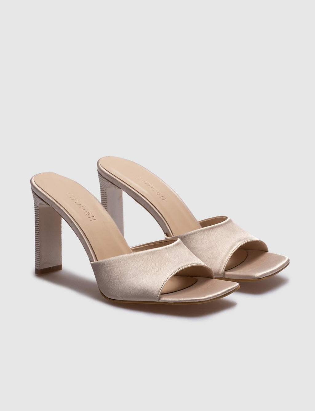 Crunell Beige Satin Women's High-Heeled Slippers