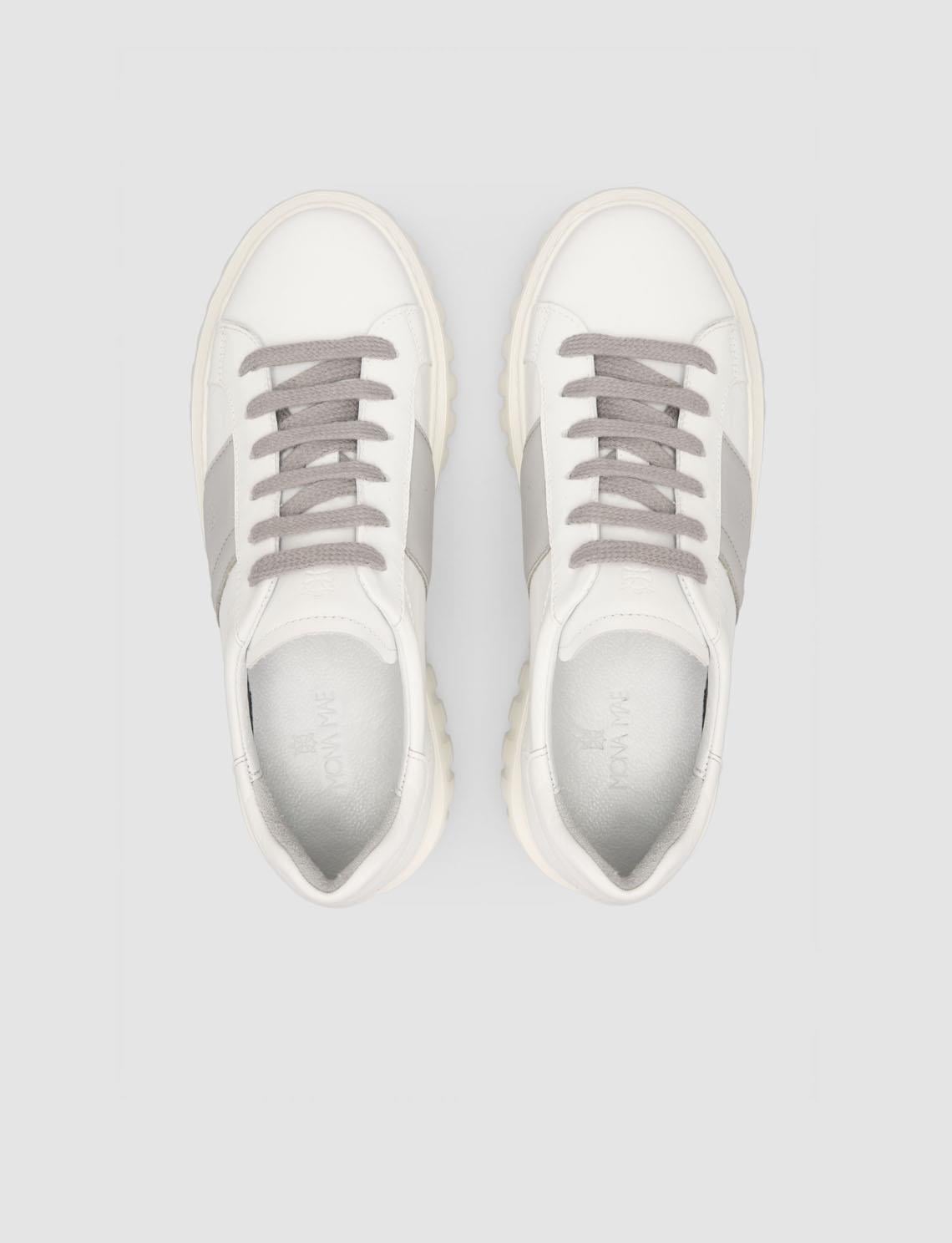 Monamae 100% Genuine Leather White - Grey Women's Athletic Shoes