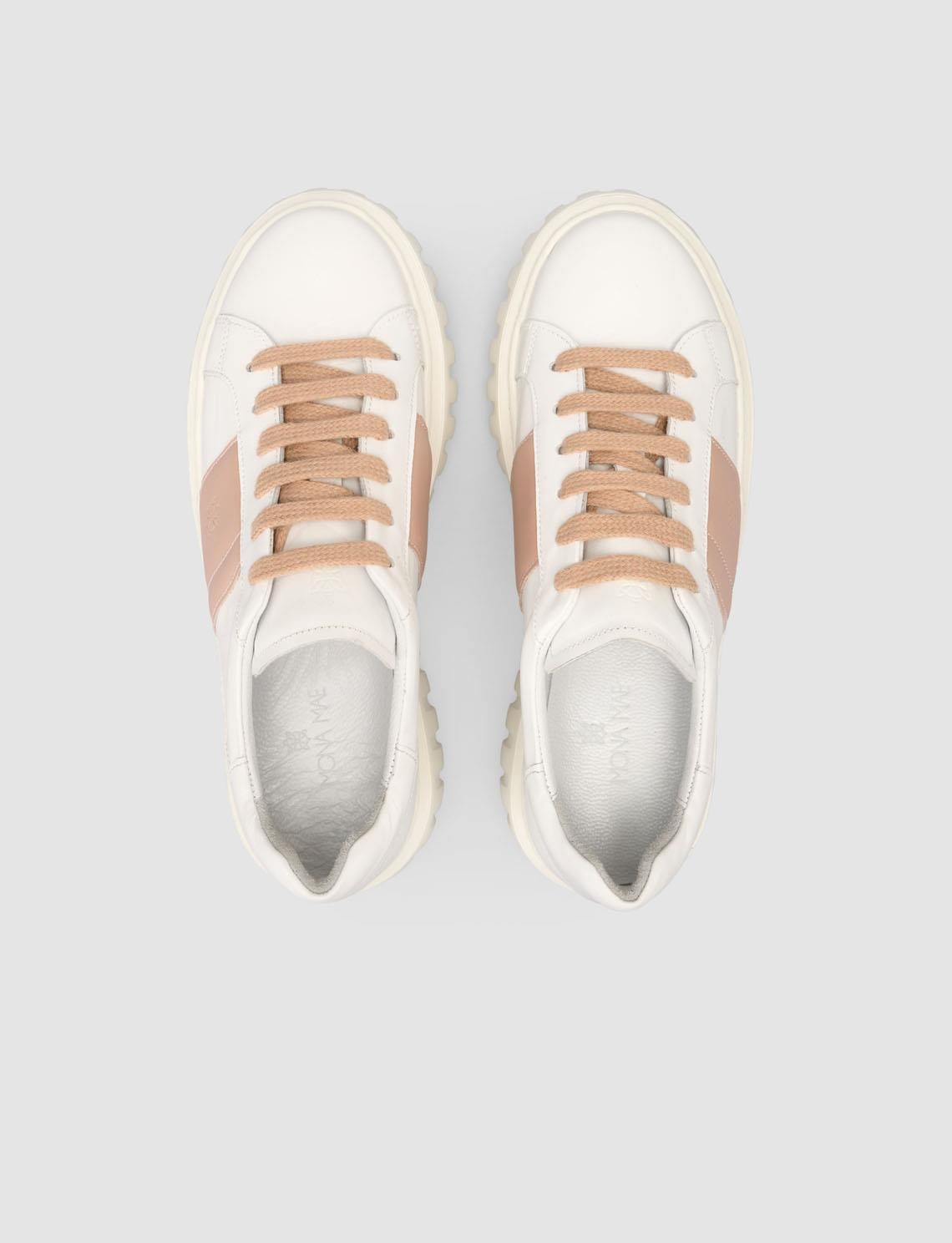 Monamae 100% Genuine Leather White - Powder Pink Women's Athletic Shoes