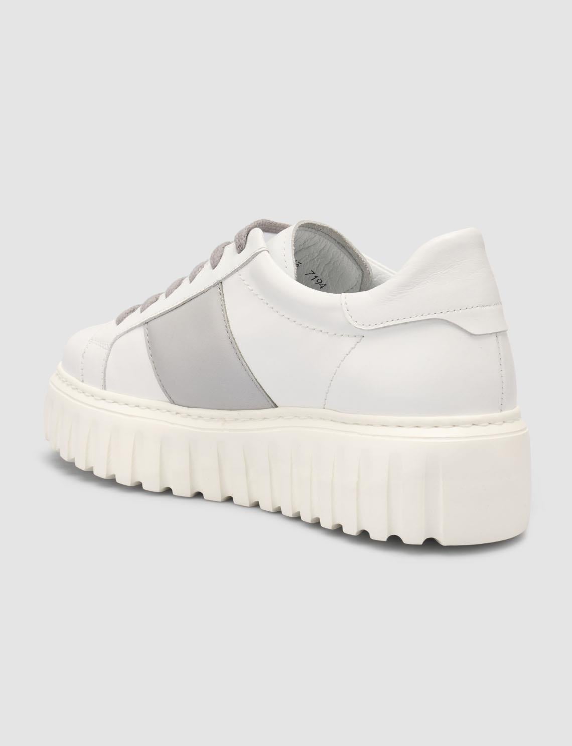 Monamae 100% Genuine Leather White - Grey Women's Athletic Shoes
