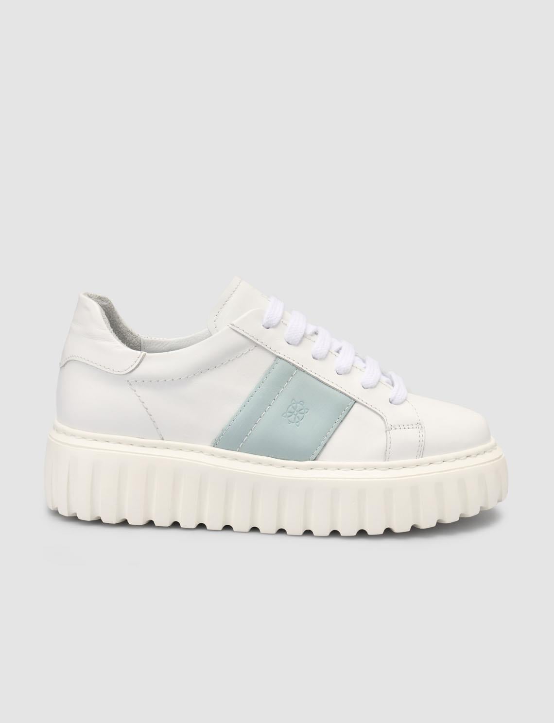 Monamae 100% Genuine Leather White - Blue Women's Athletic Shoes