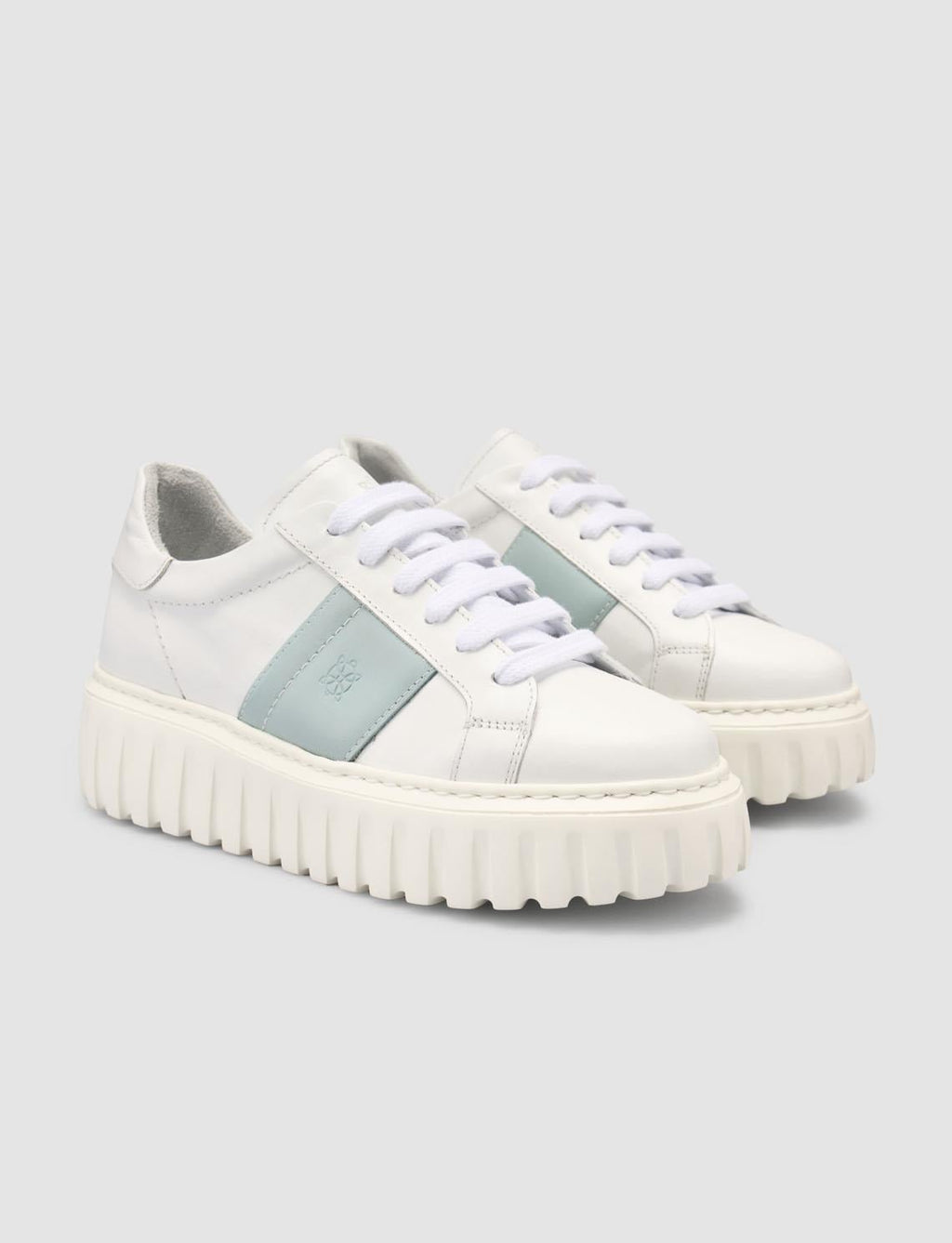 Monamae 100% Genuine Leather White - Blue Women's Athletic Shoes