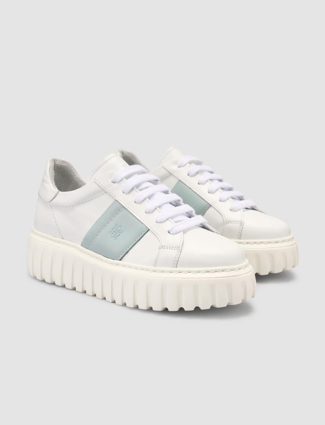 Monamae 100% Genuine Leather White - Blue Women's Athletic Shoes