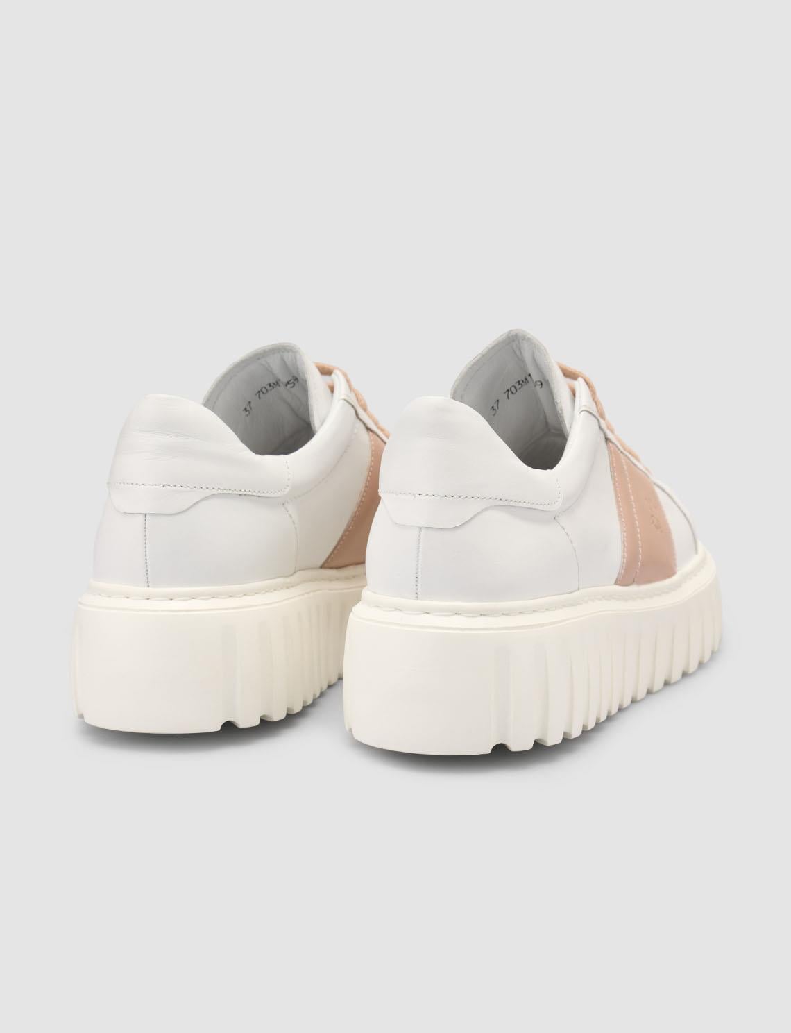 Monamae 100% Genuine Leather White - Powder Pink Women's Athletic Shoes