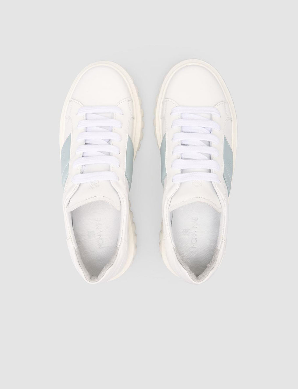 Monamae 100% Genuine Leather White - Blue Women's Athletic Shoes