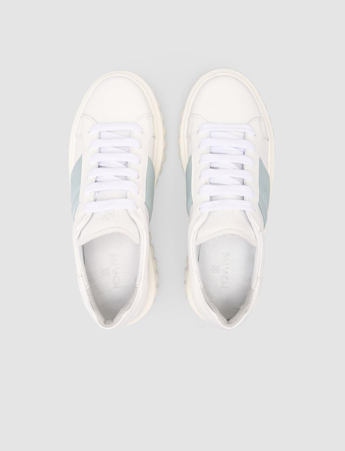Monamae 100% Genuine Leather White - Blue Women's Athletic Shoes