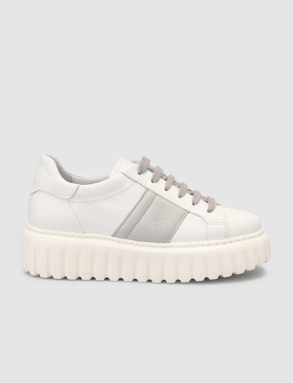 Monamae 100% Genuine Leather White - Grey Women's Athletic Shoes