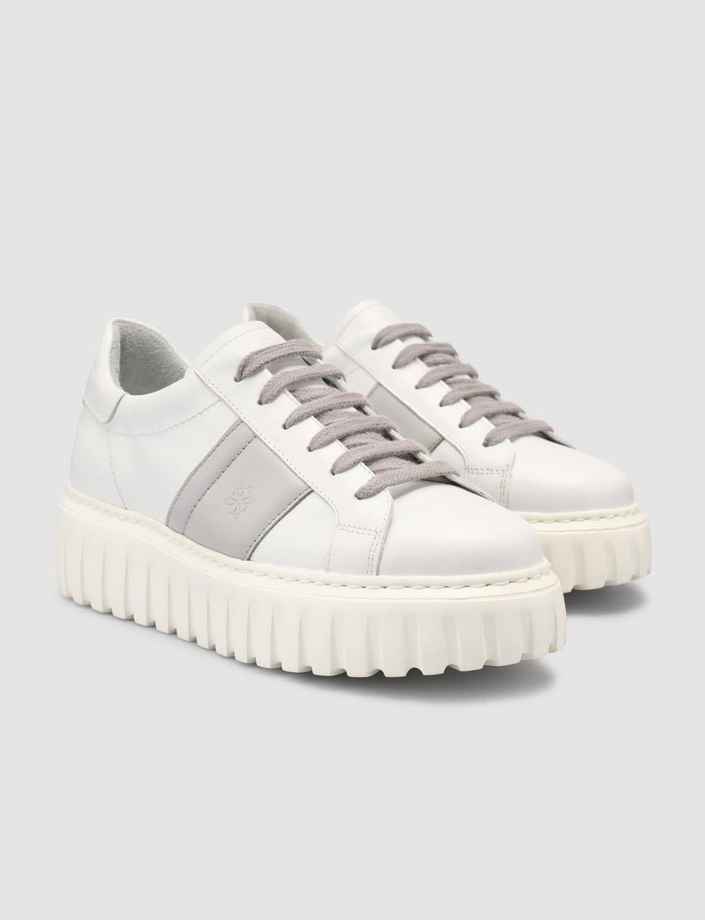 Monamae 100% Genuine Leather White - Grey Women's Athletic Shoes