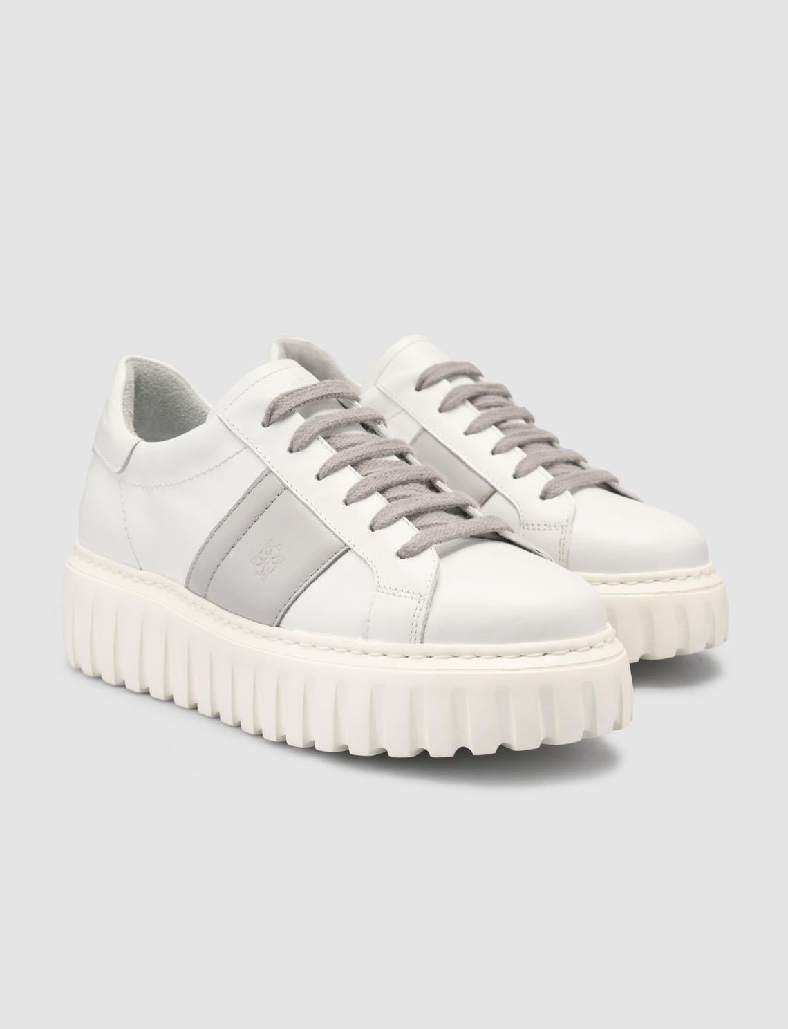 Monamae 100% Genuine Leather White - Grey Women's Athletic Shoes