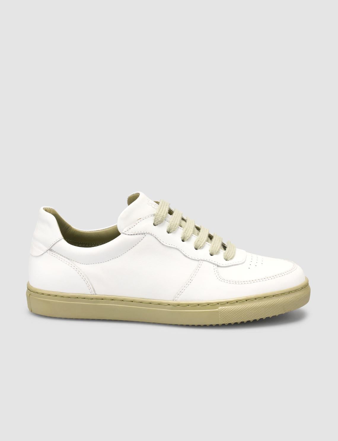 Monamae White Women's Sneakers with Green Details