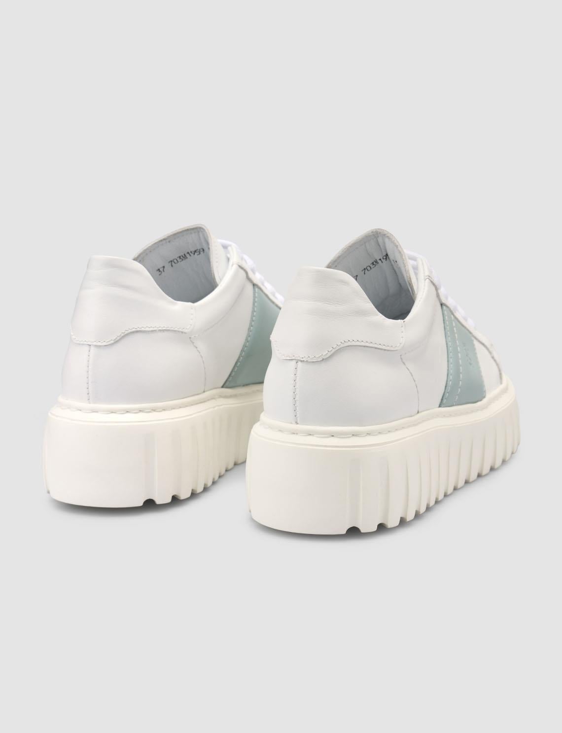 Monamae 100% Genuine Leather White - Blue Women's Athletic Shoes