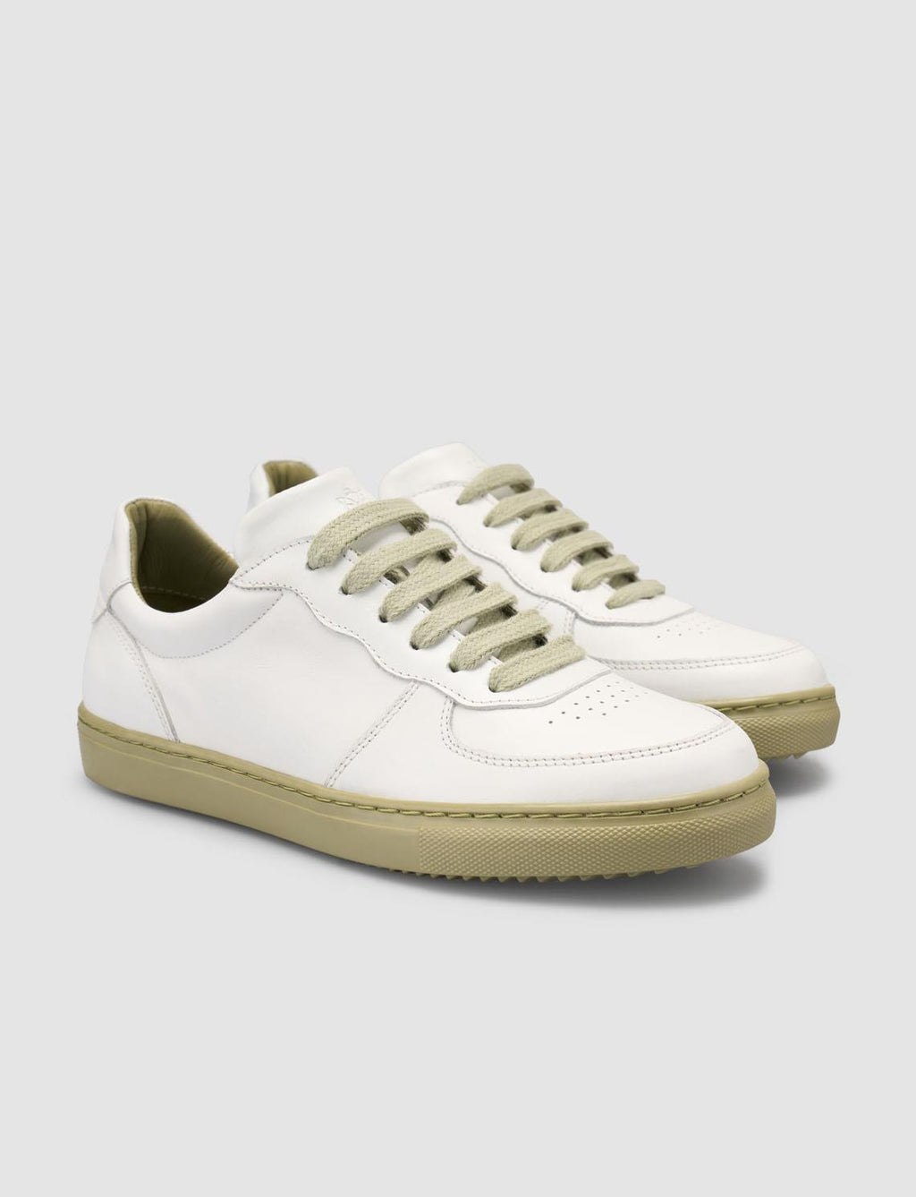 Monamae White Women's Sneakers with Green Details