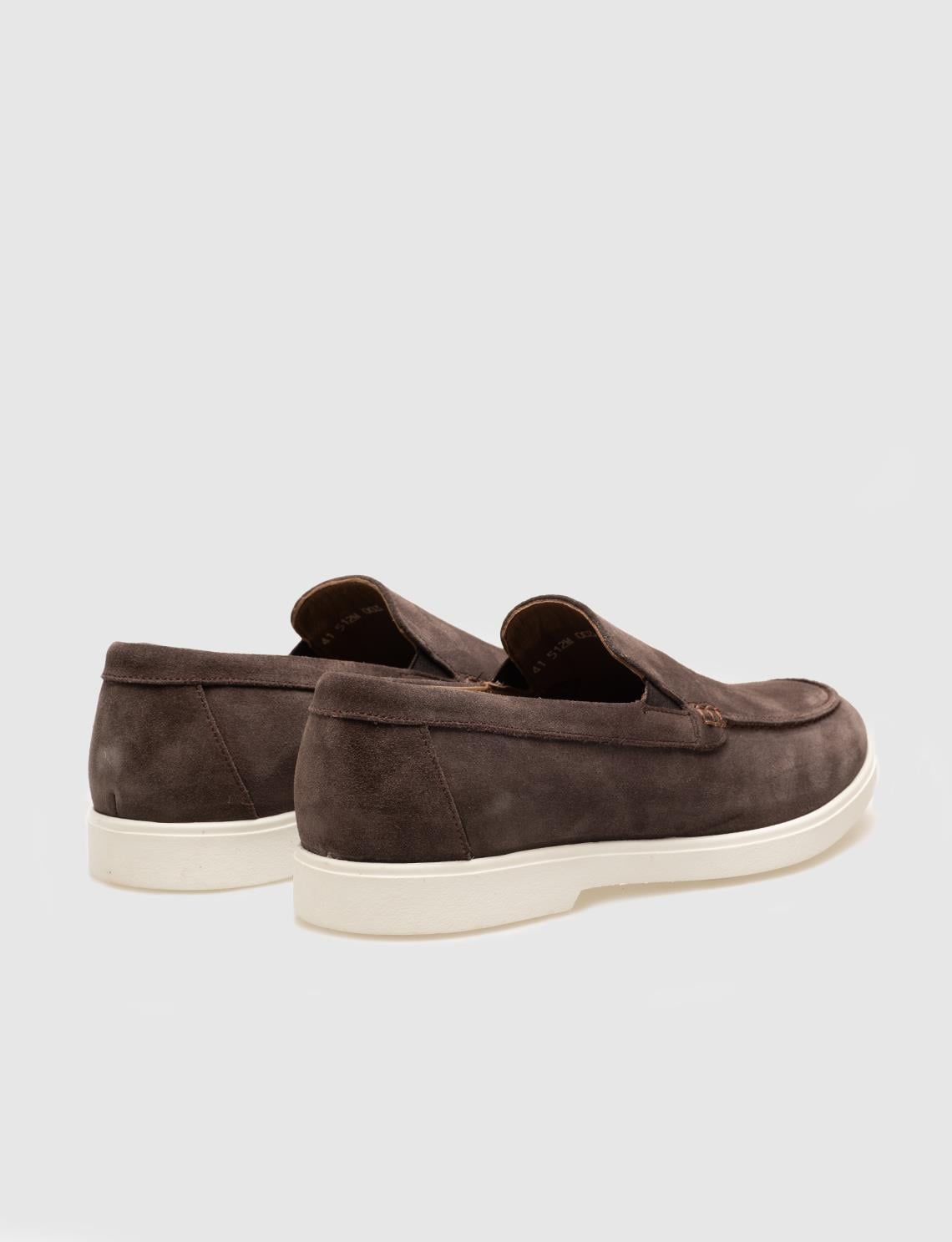 Men's Casual Shoes with White Sole and Genuine Leather, Brown Suede.