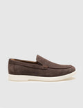 Men's Casual Shoes with White Sole and Genuine Leather, Brown Suede.