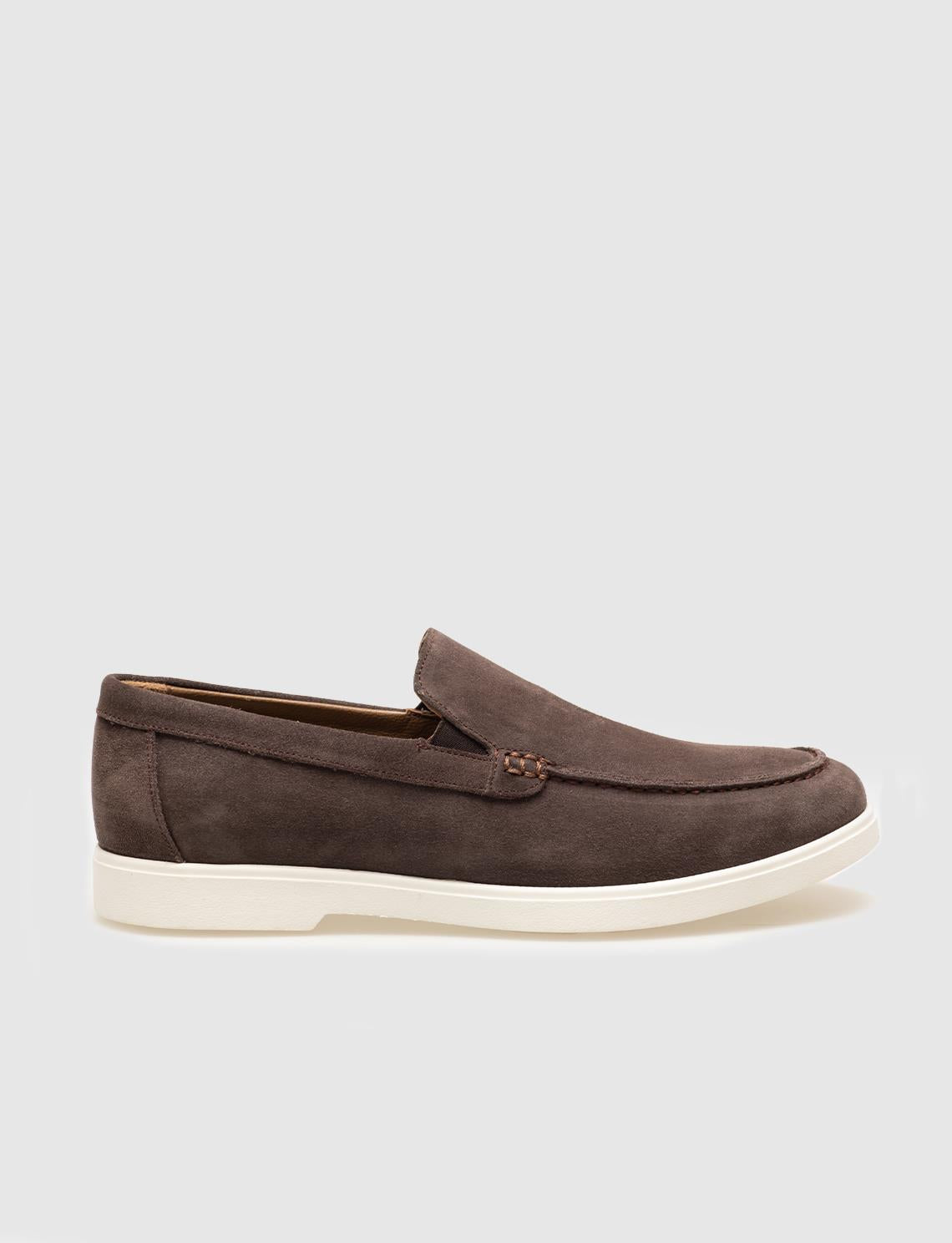 Men's Casual Shoes with White Sole and Genuine Leather, Brown Suede.
