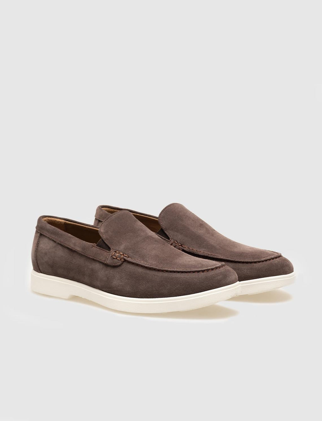 Men's Casual Shoes with White Sole and Genuine Leather, Brown Suede.