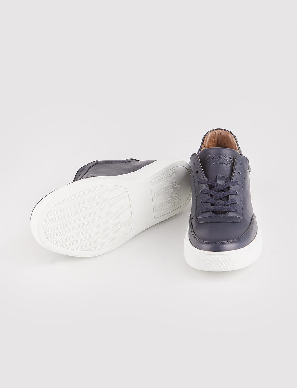 Navy Blue Lace-up Men's Athletic Shoes with White Sole and Genuine Leather