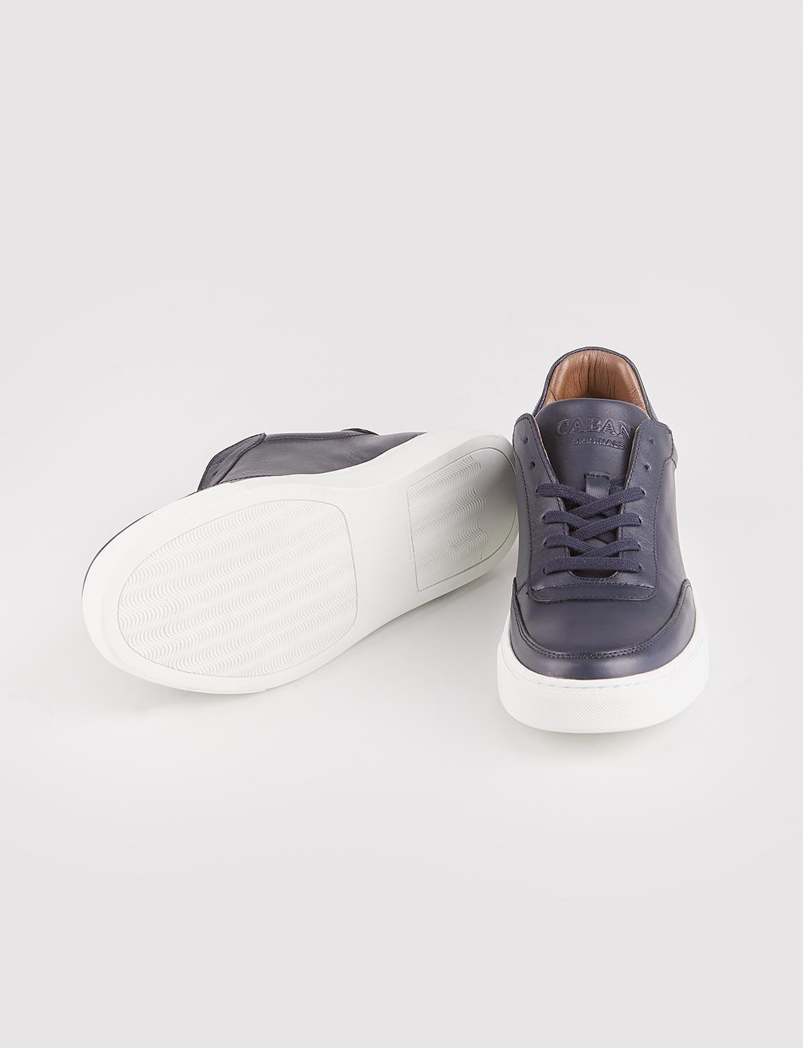 Navy Blue Lace-up Men's Athletic Shoes with White Sole and Genuine Leather