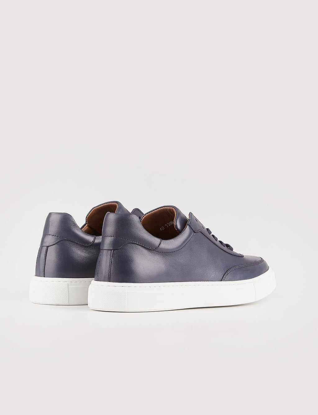 Navy Blue Lace-up Men's Athletic Shoes with White Sole and Genuine Leather