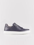Navy Blue Lace-up Men's Athletic Shoes with White Sole and Genuine Leather