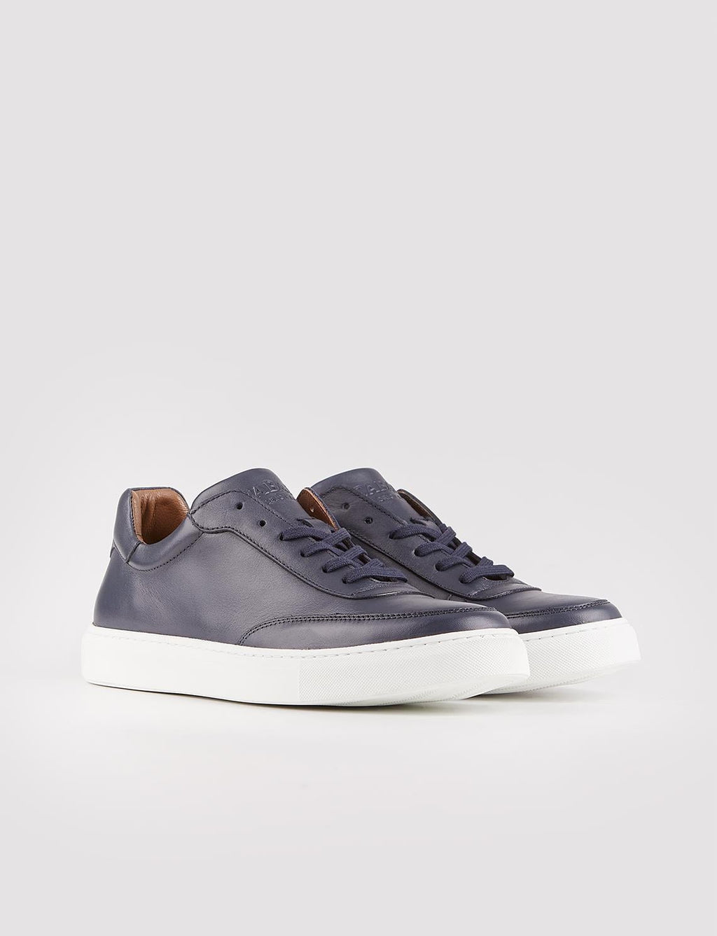 Navy Blue Lace-up Men's Athletic Shoes with White Sole and Genuine Leather
